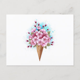 Cartão Postal Sorvete Waffle Rosa Sakura Cone