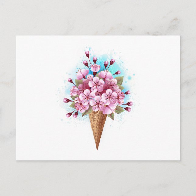Cartão Postal Sorvete Waffle Rosa Sakura Cone (Frente)