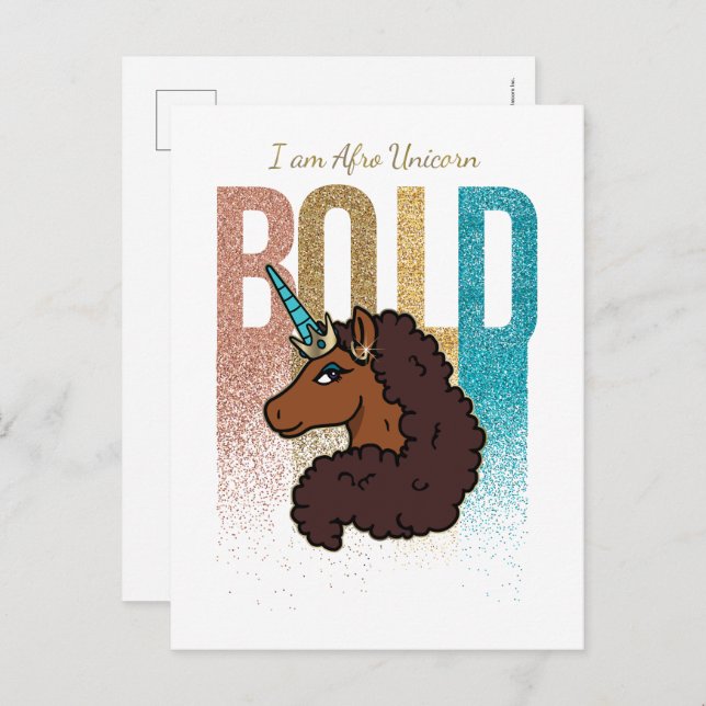 Cartão Postal Sou Afro Unicorn | Design de brilho frio (Frente/Verso)