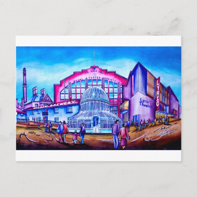 Cartão Postal South Belfast com Teatro Lírico e Kings Hall (Frente)