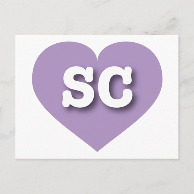 Cartão Postal South Carolina Lavanda Heart - Eu amo SC (Frente)