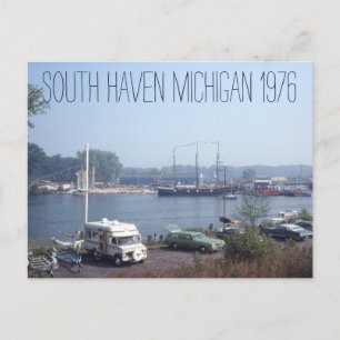 Cartão Postal South Haven Michigan Boats and Cars 1976