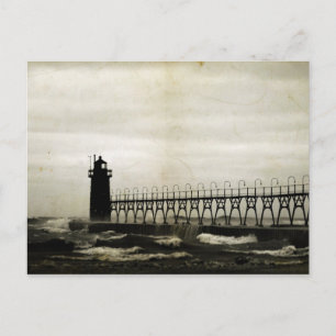 Cartão Postal South Haven Michigan Lighthouse Stormy Weather