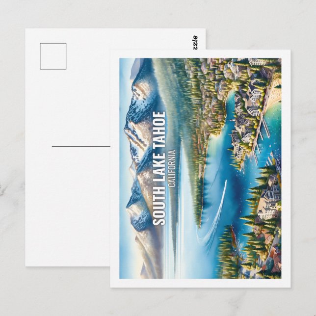 Cartão Postal South Lake Tahoe California Viagem Watercolor (Frente/Verso)