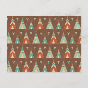 Cartão Postal Southwest Geo Step   Padrão Teal Teepee