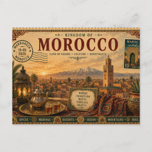 Cartão Postal Souvenir de Férias Marroquino Vintage