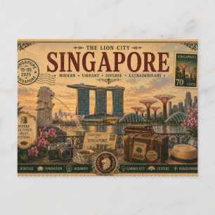 Cartão Postal Souvenir de Férias Vintage de Singapura