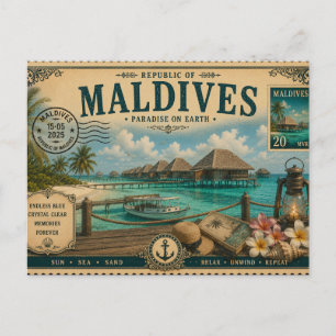 Cartão Postal Souvenir de Férias Vintage Maldivas
