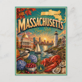 Cartão Postal Souvenir de Viagem Retrô de Massachu