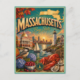 Cartão Postal Souvenir de Viagem Retrô de Massachu