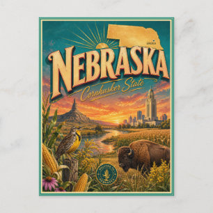 Cartão Postal Souvenir de Viagem Retrô de Nebraska