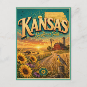 Cartão Postal Souvenir de Viagem Retrô do Kansas