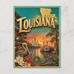 Cartão Postal Souvenir de Viagens Retrô da Louisia