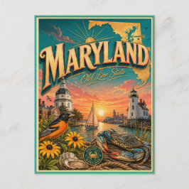 Cartão Postal Souvenir de Viagens Retrô de Marylan