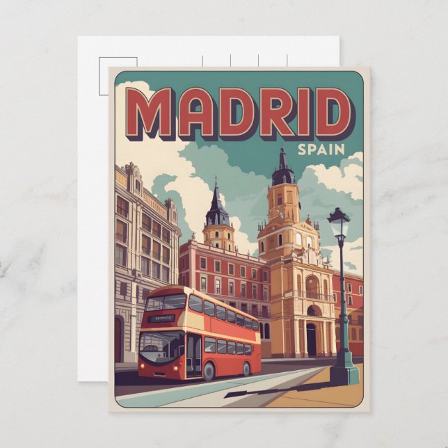 Cartão Postal Souvenirs de espanha de ônibus de Madrid, presente (Frente/Verso)