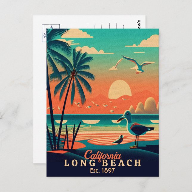 Cartão Postal Souvenirs Sunset da Califórnia em Long Beach, 1950 (Frente/Verso)