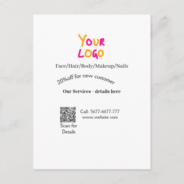 Cartão Postal Spa massage salon discount offer services contact  (Frente)