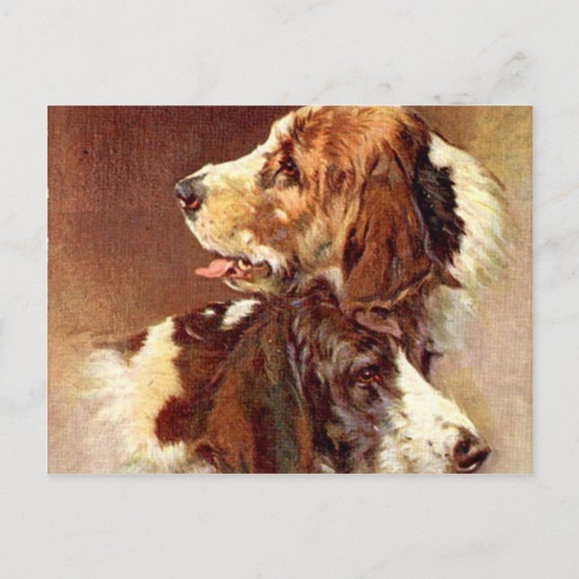 Cartão Postal Spaniel Dogs Vintage Art Design (Frente)