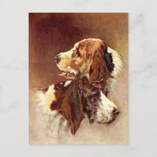 Cartão Postal Spaniel Dogs Vintage Art Design
