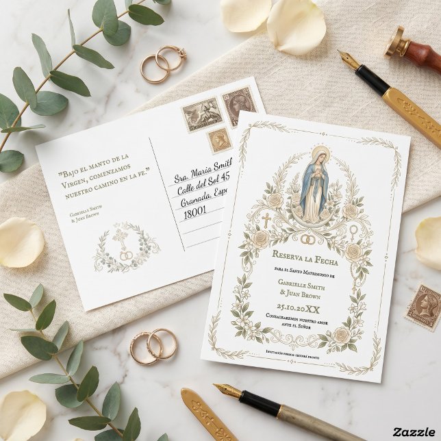 Cartão Postal Spanish Virgin Mary Catholic Reserva la Fecha (Criador carregado)