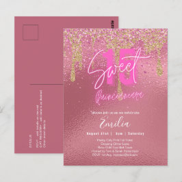 Cartão Postal Sparkles Sweet16 Bonito Girly Pink 16th Birthday