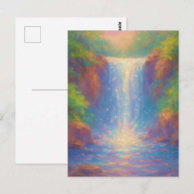 Cartão Postal Sparkling Waterfall - Pastel Painting Style Art (Frente/Verso)