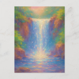 Cartão Postal Sparkling Waterfall - Pastel Painting Style Art