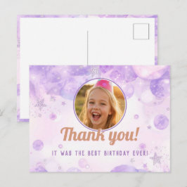 Cartão Postal Sparkly Purple Photo Girls Birthday Party