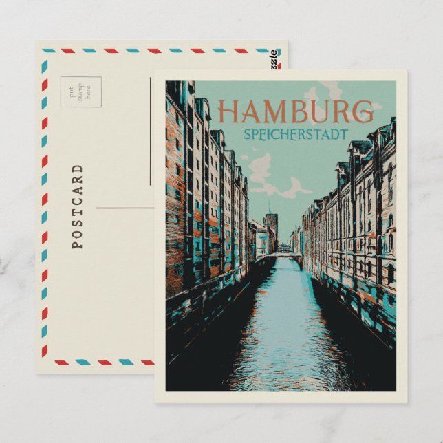 Cartão Postal Speicherstadt Hamburg - Iconic Warehouse District (Frente/Verso)