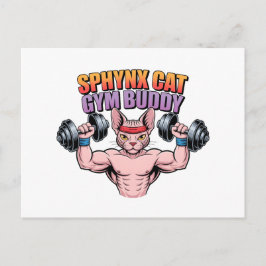 Cartão Postal Sphynx Cat Gym Buddy Muscular Cartoon