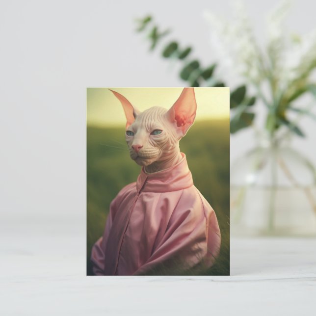Cartão Postal Sphynx Cat in Outfit – Playful Nature Art (Em pé/Frente)