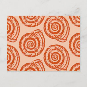Cartão Postal Spiral Seashell Block Impressão, Coral Orange