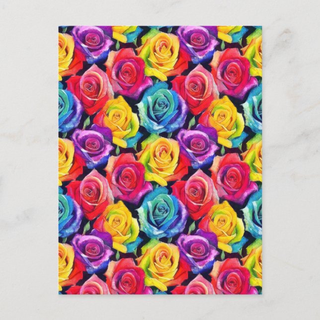 Cartão Postal Splashy watercolor roses pattern (Frente)