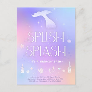 Cartão Postal Splish Splash Whimsical Sparkle Smermaid Aniversár