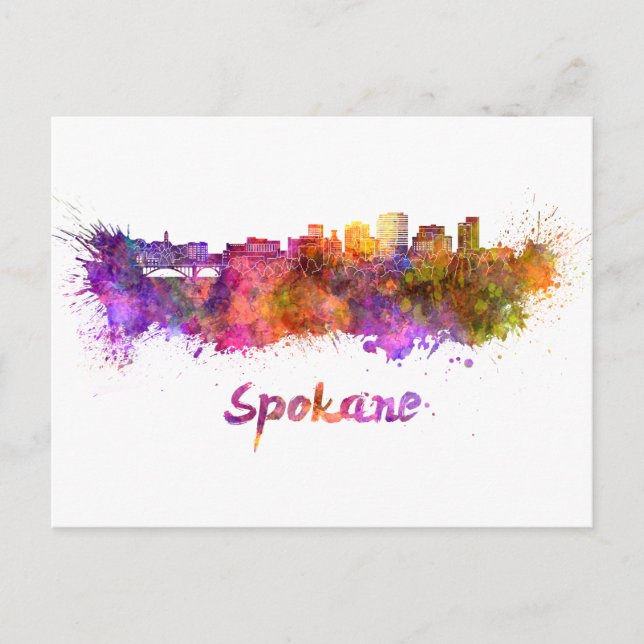 Cartão Postal Spokane skyline in watercolor (Frente)