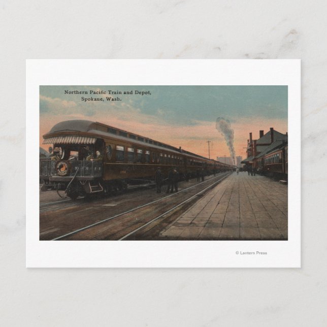 Cartão Postal Spokane, WA - Vista do comboio e do depósito do N. (Frente)