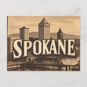 Cartão Postal Spokane Washington DC Skyline vintage