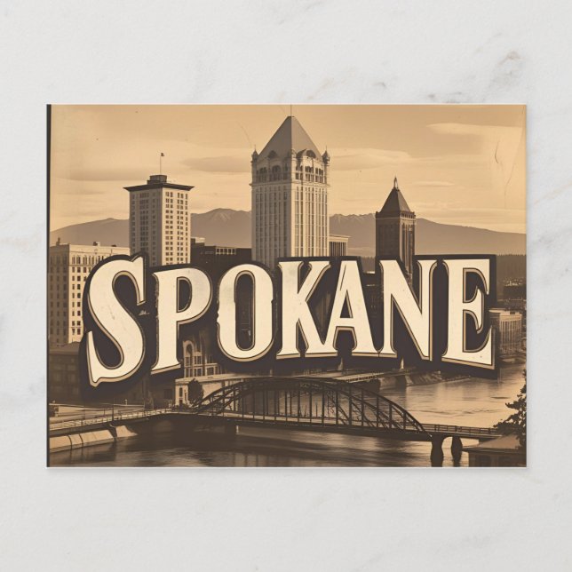 Cartão Postal Spokane Washington DC Skyline vintage (Frente)