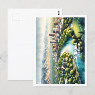 Cartão Postal Spokane Washington EUA Ca d'água Famosa Place