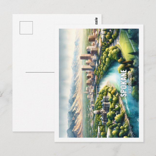 Cartão Postal Spokane Washington EUA Ca d'água Famosa Place (Frente/Verso)