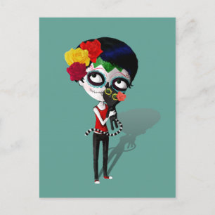 Cartão Postal Spooky Dia de Los Muertos Girl