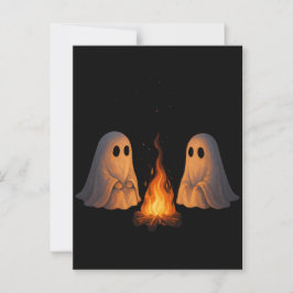 Cartão Postal Spooky Ghost Campfire Night Forest Art - Halloween