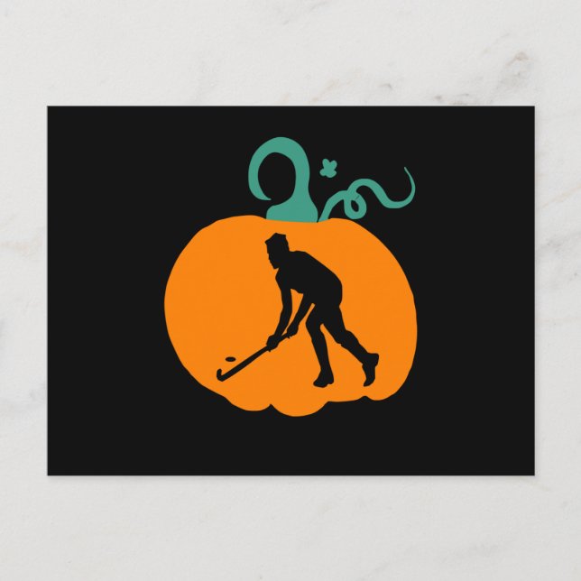 Cartão Postal Spooky Halloween Pumpkin Hockey Player Costume (Frente)