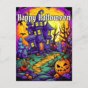 Cartão Postal Spooky Haunted House   Feliz Dia das Bruxas