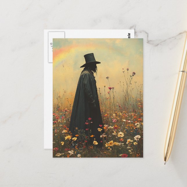 Cartão Postal Spooky Plague Doctor in the Meadow (Frente/Verso In Situ)