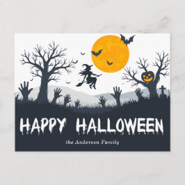 Cartão Postal Spooky Season Feliz Halloween Bruxas Bats Pumpkin