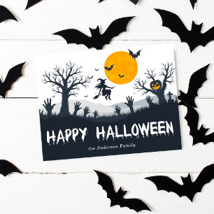Cartão Postal Spooky Season Feliz Halloween Bruxas Bats Pumpkin