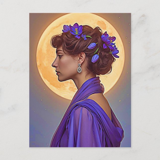 Cartão Postal Spring Allegory -  woman with purple flowers  (Frente)