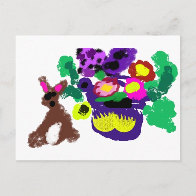 Cartão Postal Spring flowers Rabbit joy (Frente)
