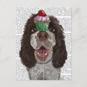 Cartão Postal Springer Spaniel com Cupcake